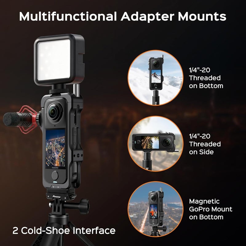 AMAZEAR Metal Protective Case for Insta360 X4 Air Accessories, Insta 360 X4 Air Multifunction Utility Frame Aluminum Cage with Stronger Construction, Various Expansion Mounts, Metal Black - Image 3